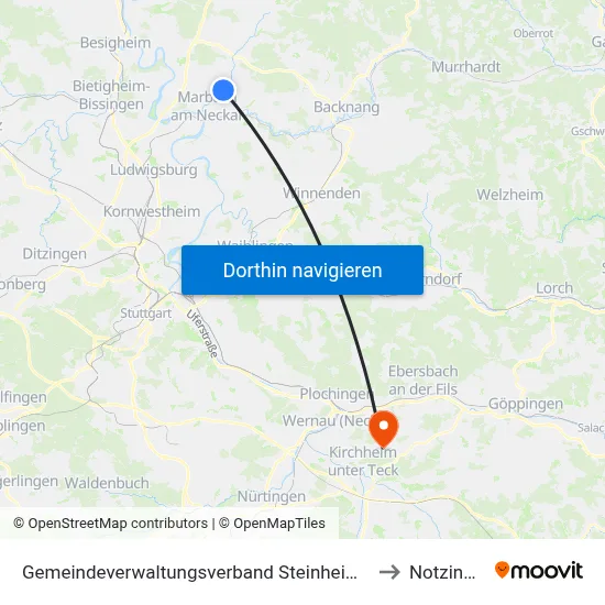 Gemeindeverwaltungsverband Steinheim-Murr to Notzingen map