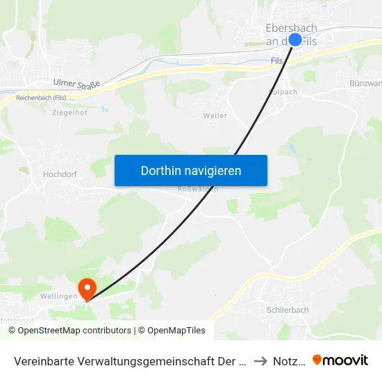 Vereinbarte Verwaltungsgemeinschaft Der Stadt Ebersbach An Der Fils to Notzingen map
