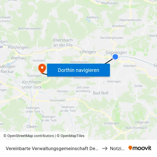 Vereinbarte Verwaltungsgemeinschaft Der Stadt Göppingen to Notzingen map