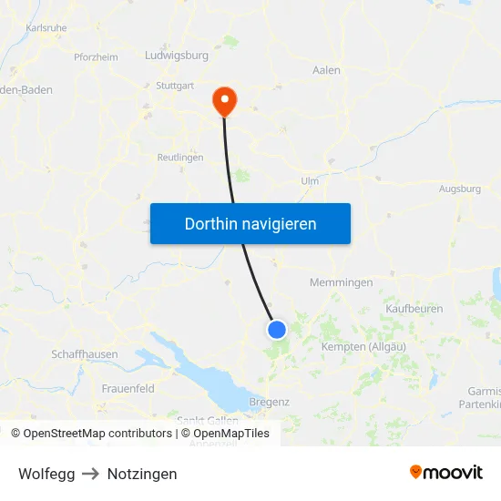Wolfegg to Notzingen map