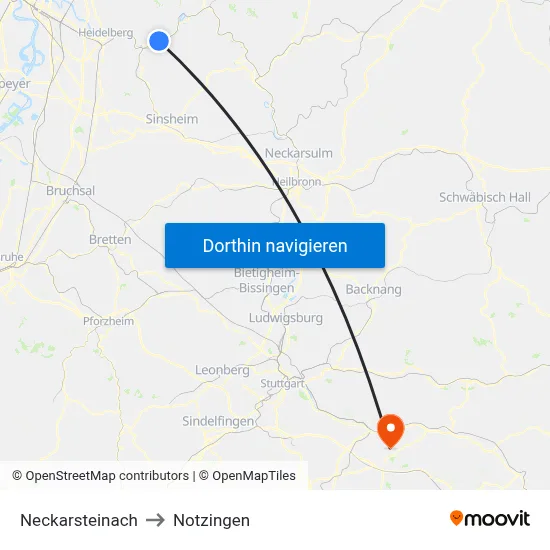 Neckarsteinach to Notzingen map