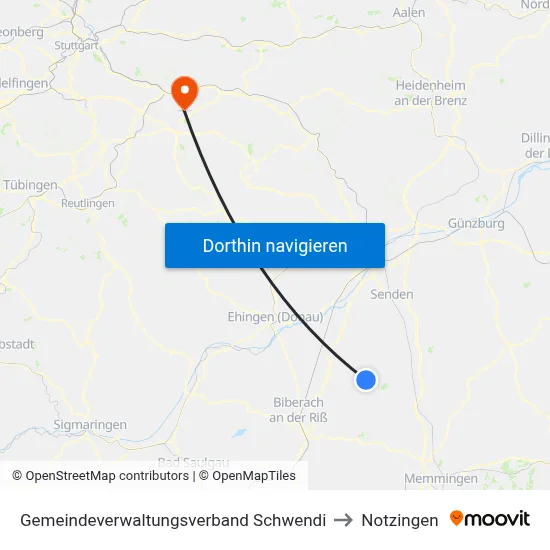 Gemeindeverwaltungsverband Schwendi to Notzingen map