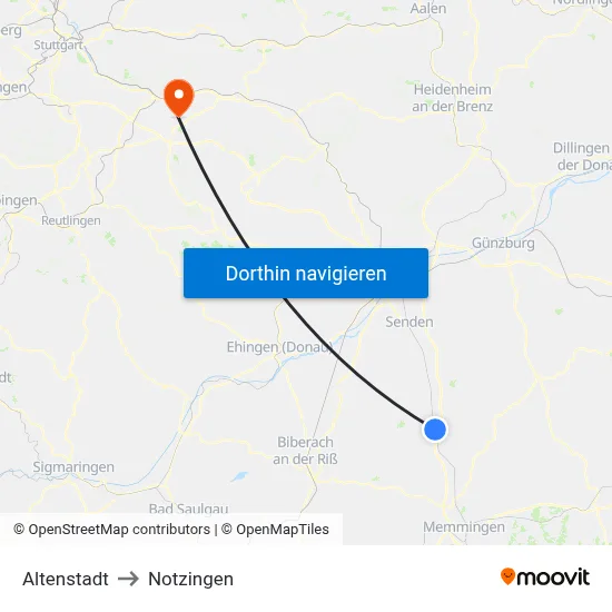 Altenstadt to Notzingen map