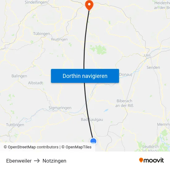 Ebenweiler to Notzingen map