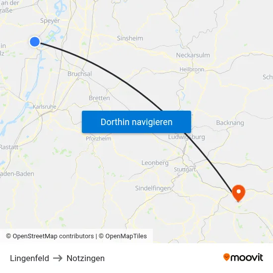 Lingenfeld to Notzingen map