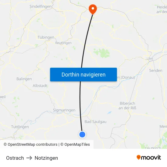 Ostrach to Notzingen map