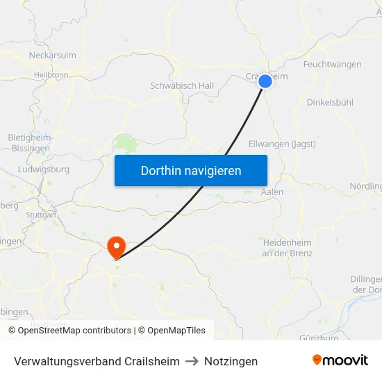 Verwaltungsverband Crailsheim to Notzingen map