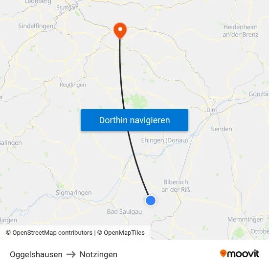 Oggelshausen to Notzingen map