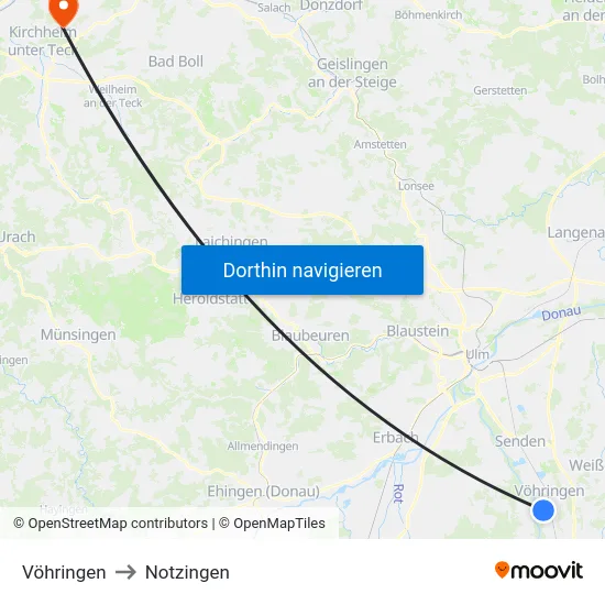 Vöhringen to Notzingen map