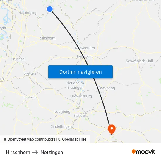 Hirschhorn to Notzingen map