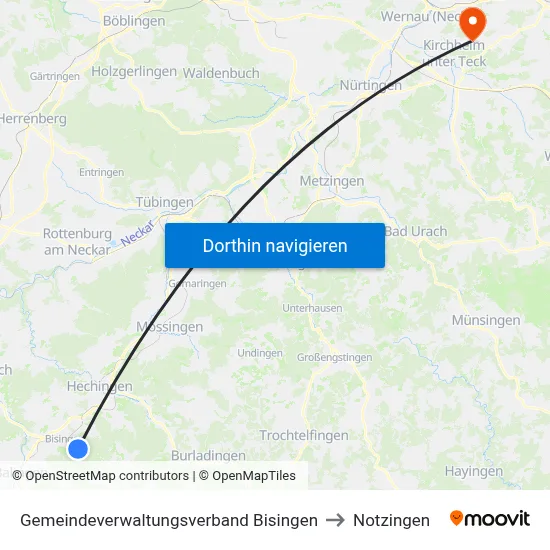 Gemeindeverwaltungsverband Bisingen to Notzingen map