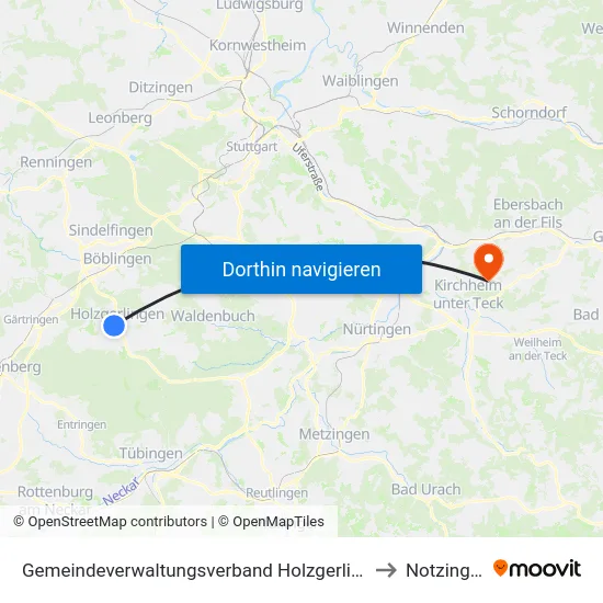Gemeindeverwaltungsverband Holzgerlingen to Notzingen map