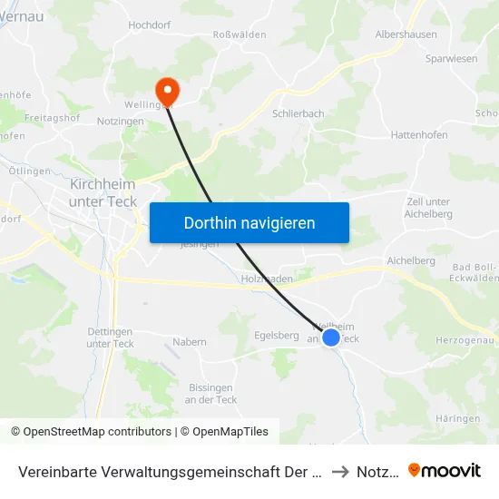 Vereinbarte Verwaltungsgemeinschaft Der Stadt Weilheim An Der Teck to Notzingen map