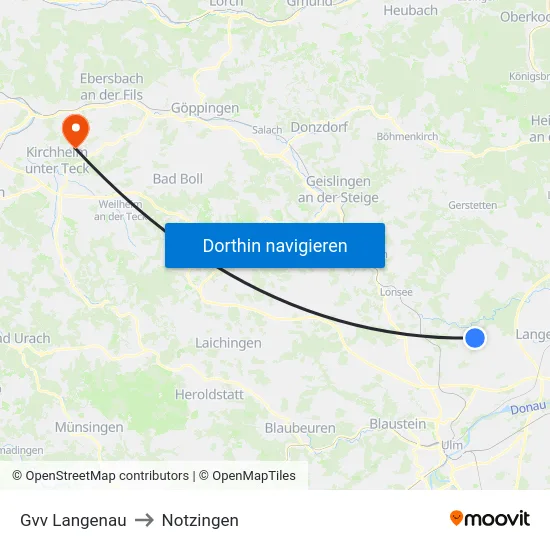 Gvv Langenau to Notzingen map