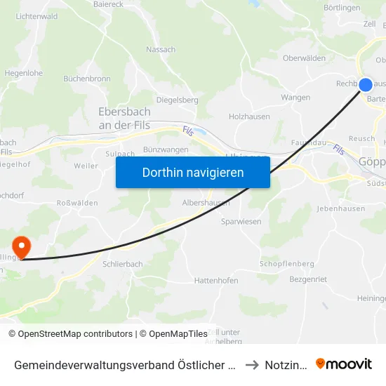 Gemeindeverwaltungsverband Östlicher Schurwald to Notzingen map
