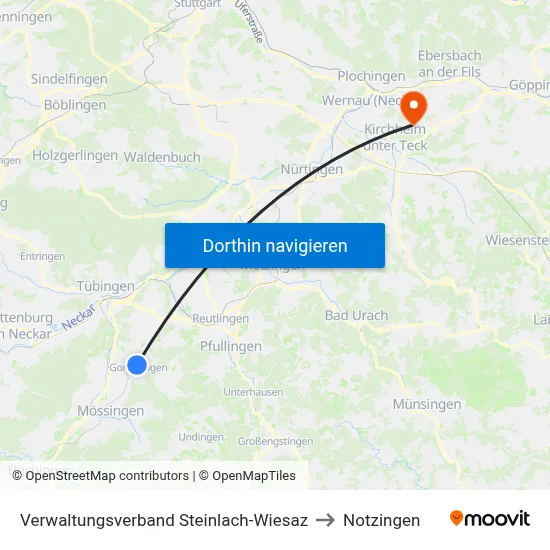Verwaltungsverband Steinlach-Wiesaz to Notzingen map