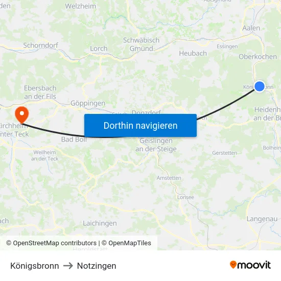 Königsbronn to Notzingen map