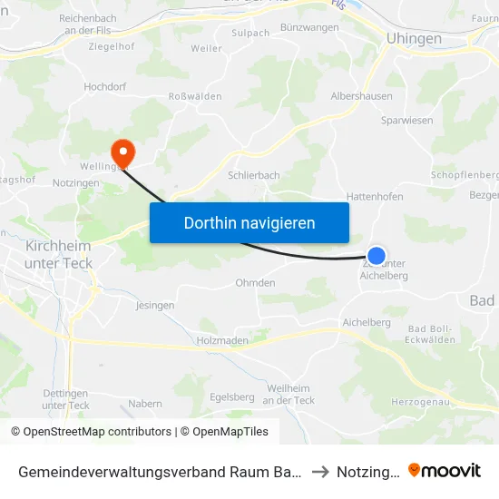 Gemeindeverwaltungsverband Raum Bad Boll to Notzingen map