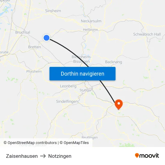 Zaisenhausen to Notzingen map