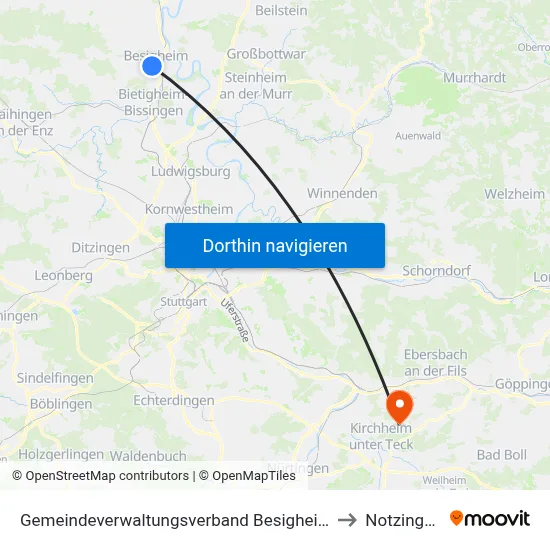 Gemeindeverwaltungsverband Besigheim to Notzingen map