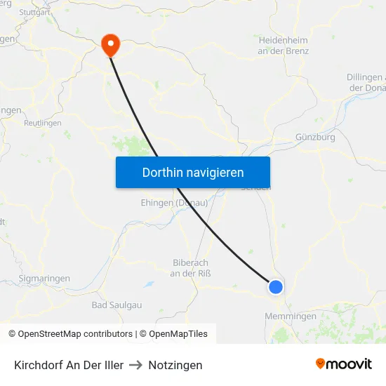 Kirchdorf An Der Iller to Notzingen map