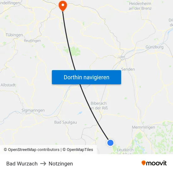 Bad Wurzach to Notzingen map