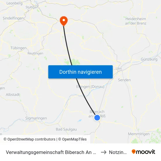 Verwaltungsgemeinschaft Biberach An Der Riß to Notzingen map