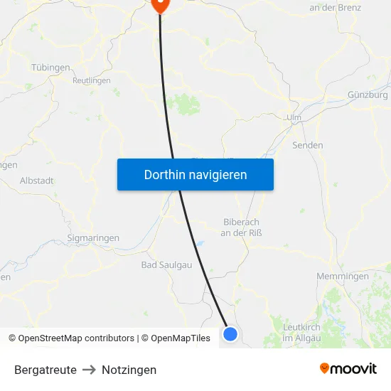 Bergatreute to Notzingen map