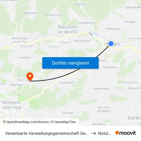 Vereinbarte Verwaltungsgemeinschaft Der Stadt Uhingen to Notzingen map