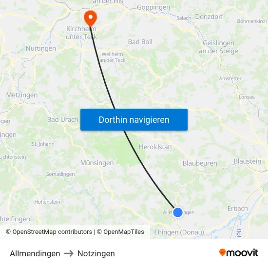 Allmendingen to Notzingen map