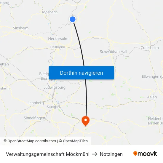 Verwaltungsgemeinschaft Möckmühl to Notzingen map
