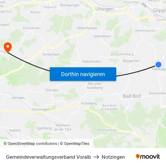 Gemeindeverwaltungsverband Voralb to Notzingen map