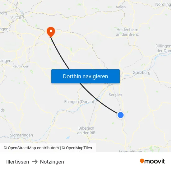 Illertissen to Notzingen map