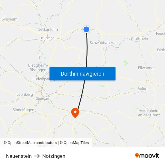 Neuenstein to Notzingen map