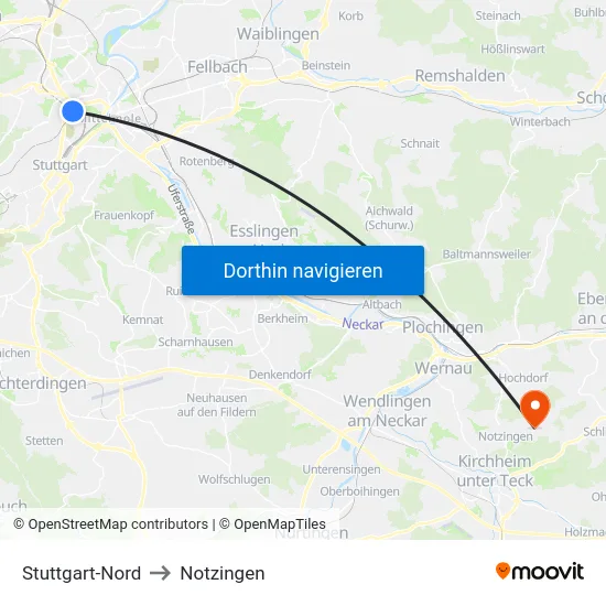 Stuttgart-Nord to Notzingen map