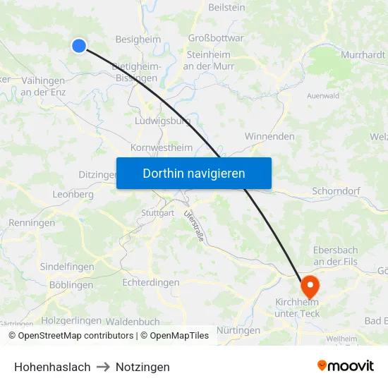 Hohenhaslach to Notzingen map