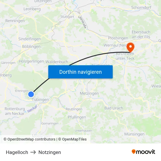 Hagelloch to Notzingen map