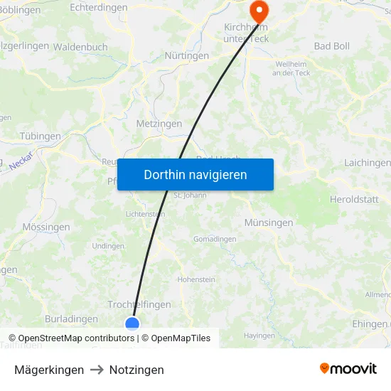 Mägerkingen to Notzingen map
