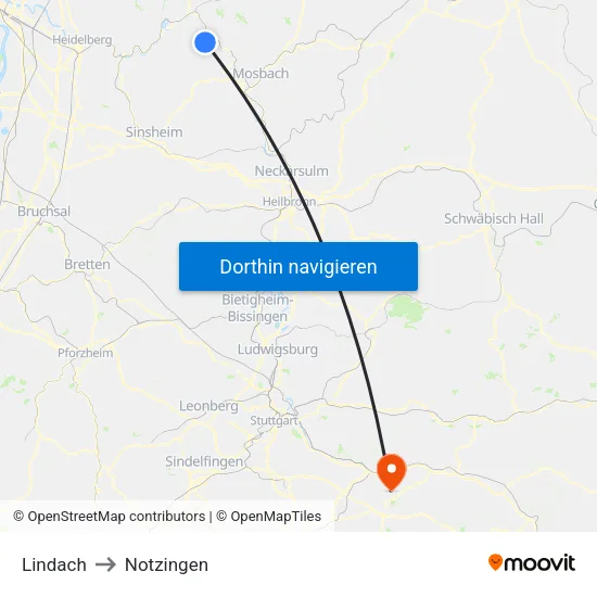 Lindach to Notzingen map