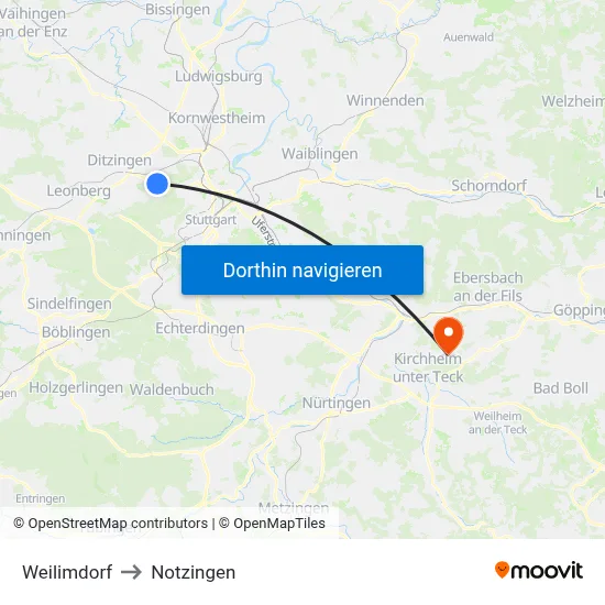 Weilimdorf to Notzingen map