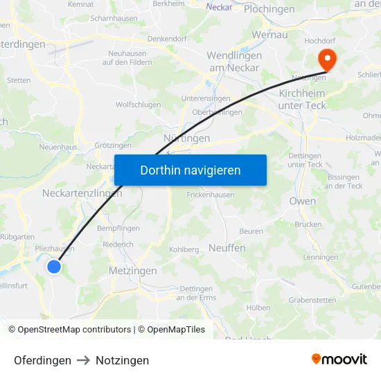 Oferdingen to Notzingen map
