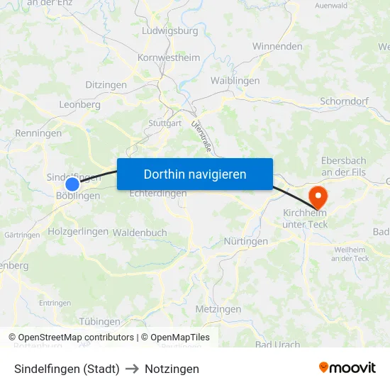 Sindelfingen (Stadt) to Notzingen map