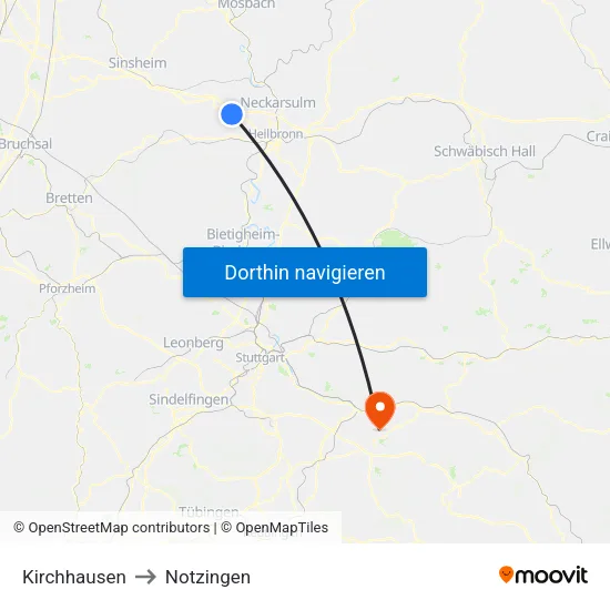 Kirchhausen to Notzingen map