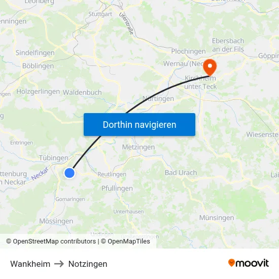 Wankheim to Notzingen map