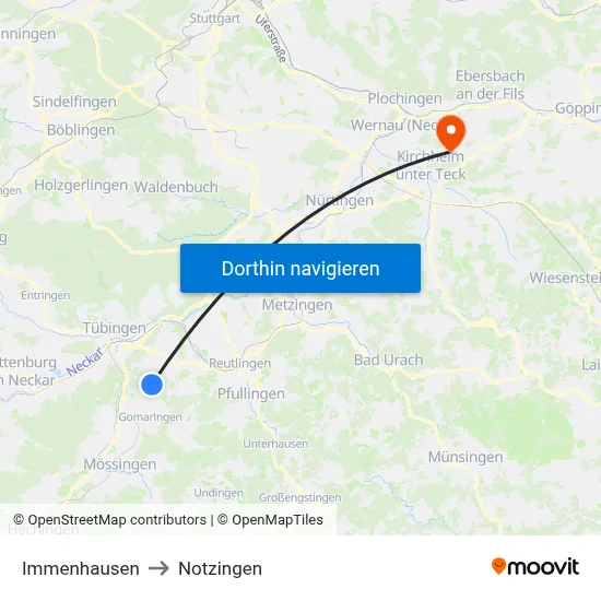 Immenhausen to Notzingen map