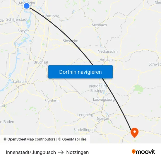 Innenstadt/Jungbusch to Notzingen map