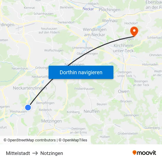 Mittelstadt to Notzingen map
