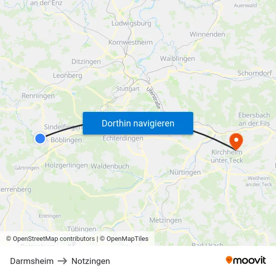 Darmsheim to Notzingen map