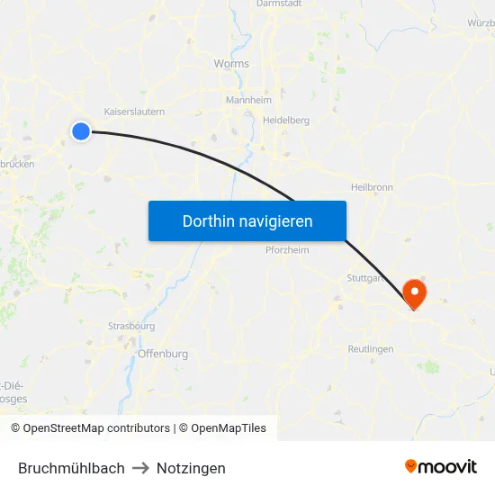 Bruchmühlbach to Notzingen map