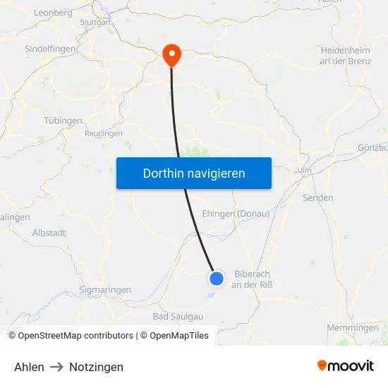 Ahlen to Notzingen map